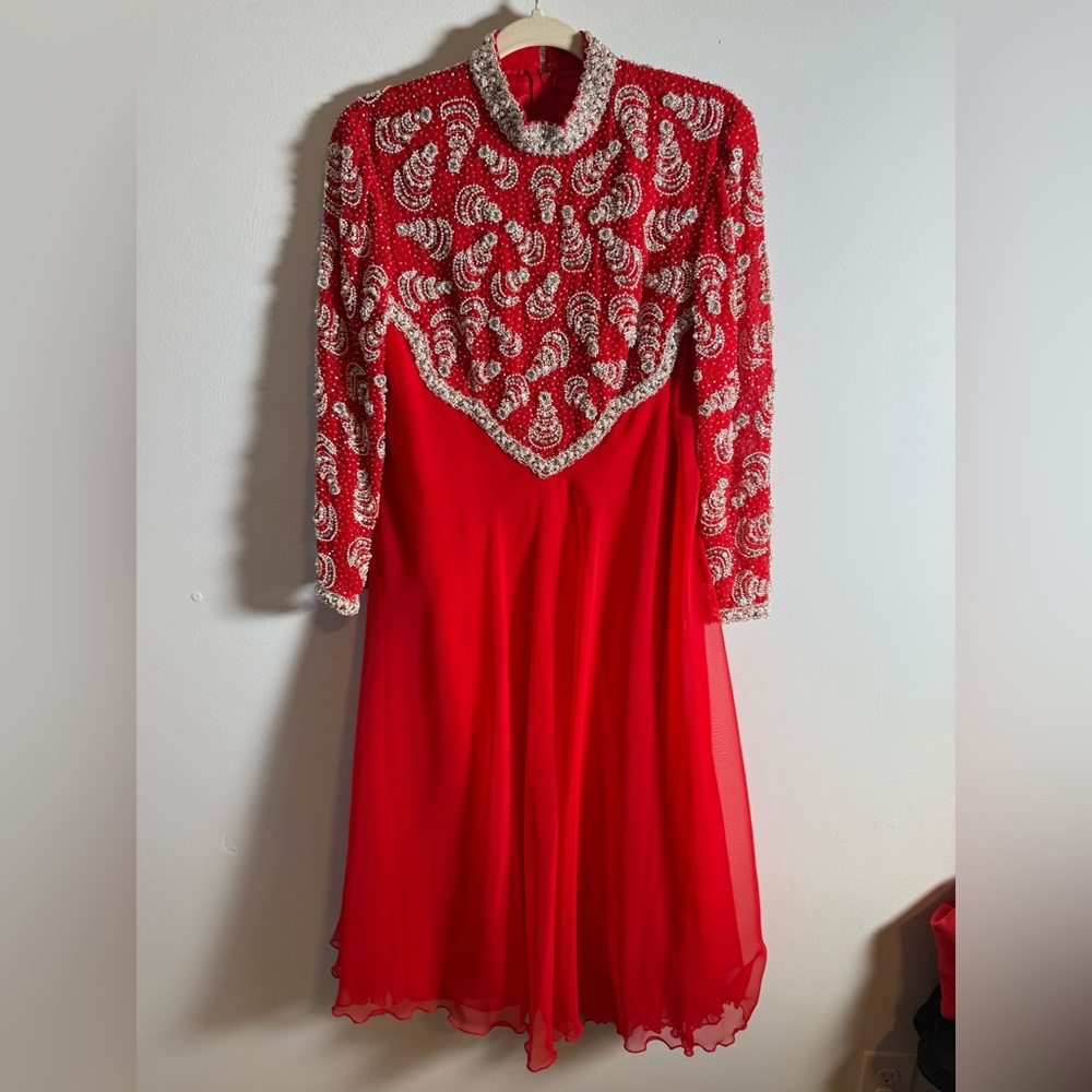 Vintage Victoria Royal Ltd Red Beaded Dress‎ Old Hollywood Glam 60’s- 80’s